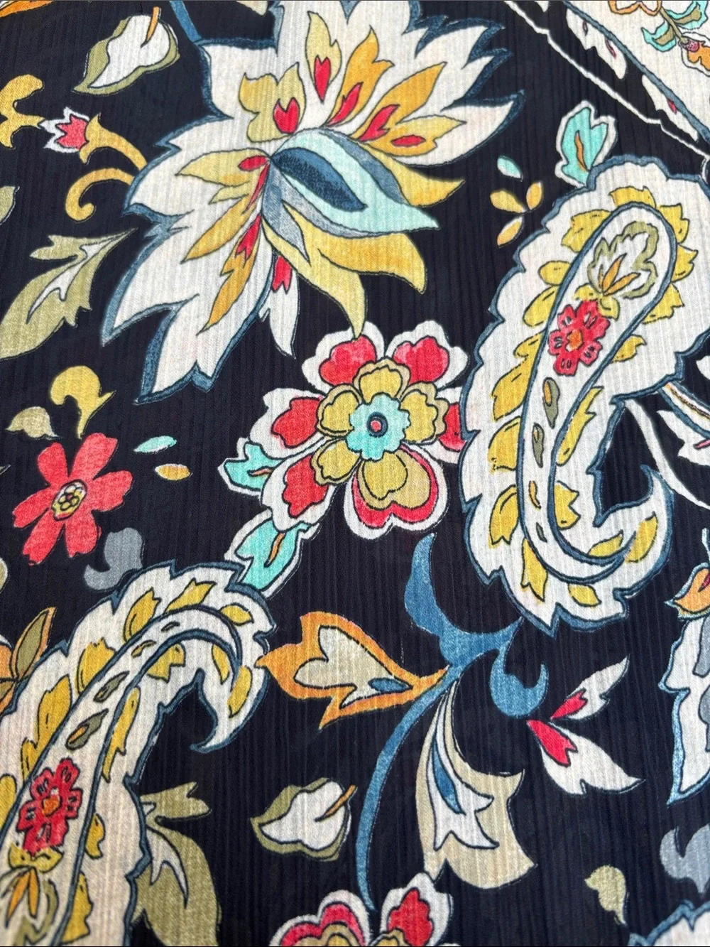 ZARA | Black Boho Chic Paisley Floral Tie Neck Ruffle Romantic Goth Blouse | S